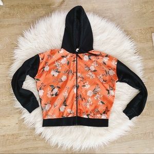 Topshop || Orange Floral Cropped Hoodie